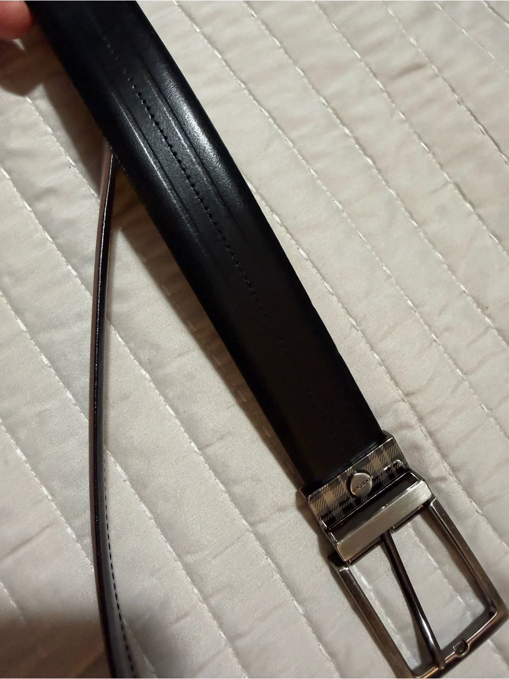 Boconi Black Leather Belt with Patterned Buckle